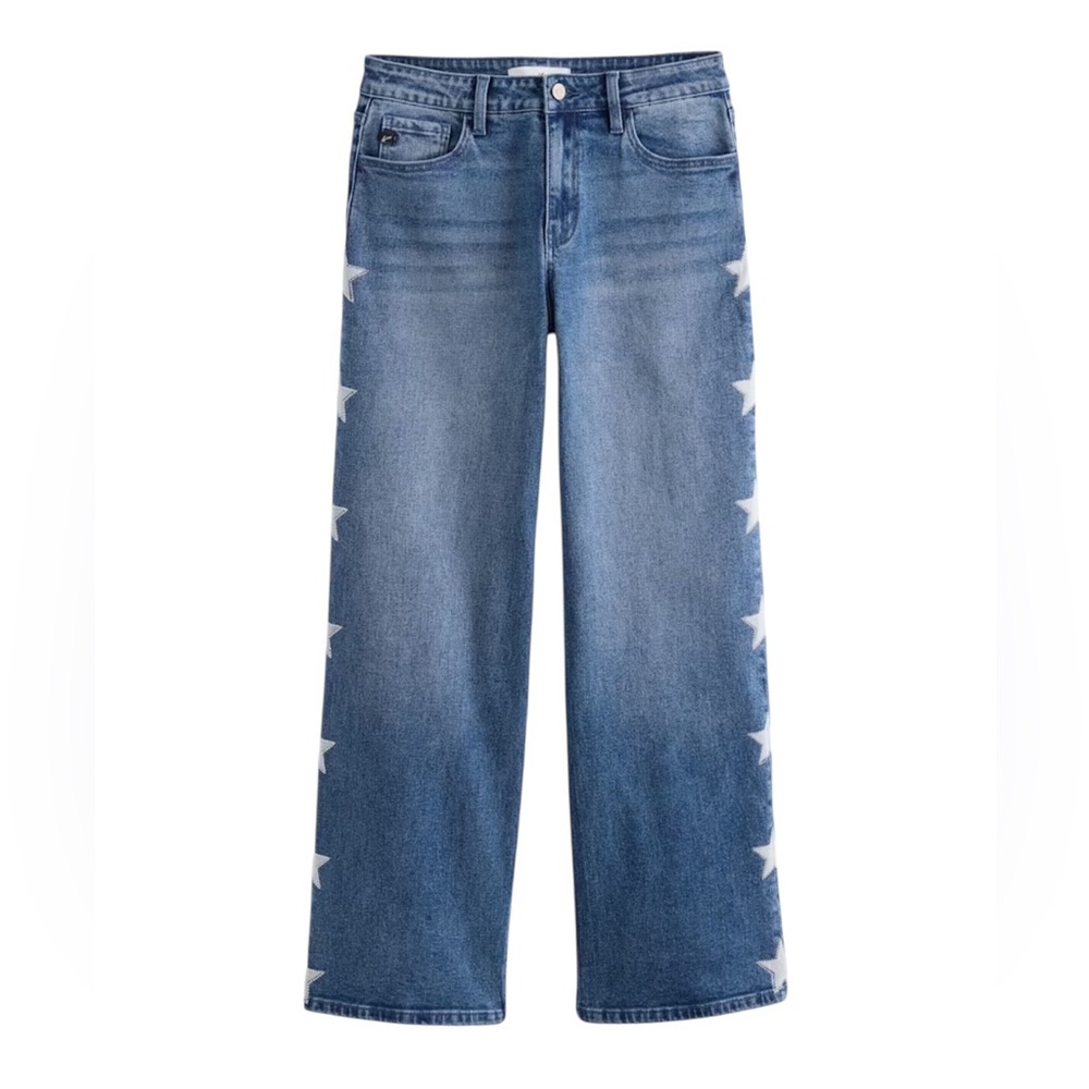 KAN CAN WOMANS HIGH RISE STAR WIDE LEG JEAN